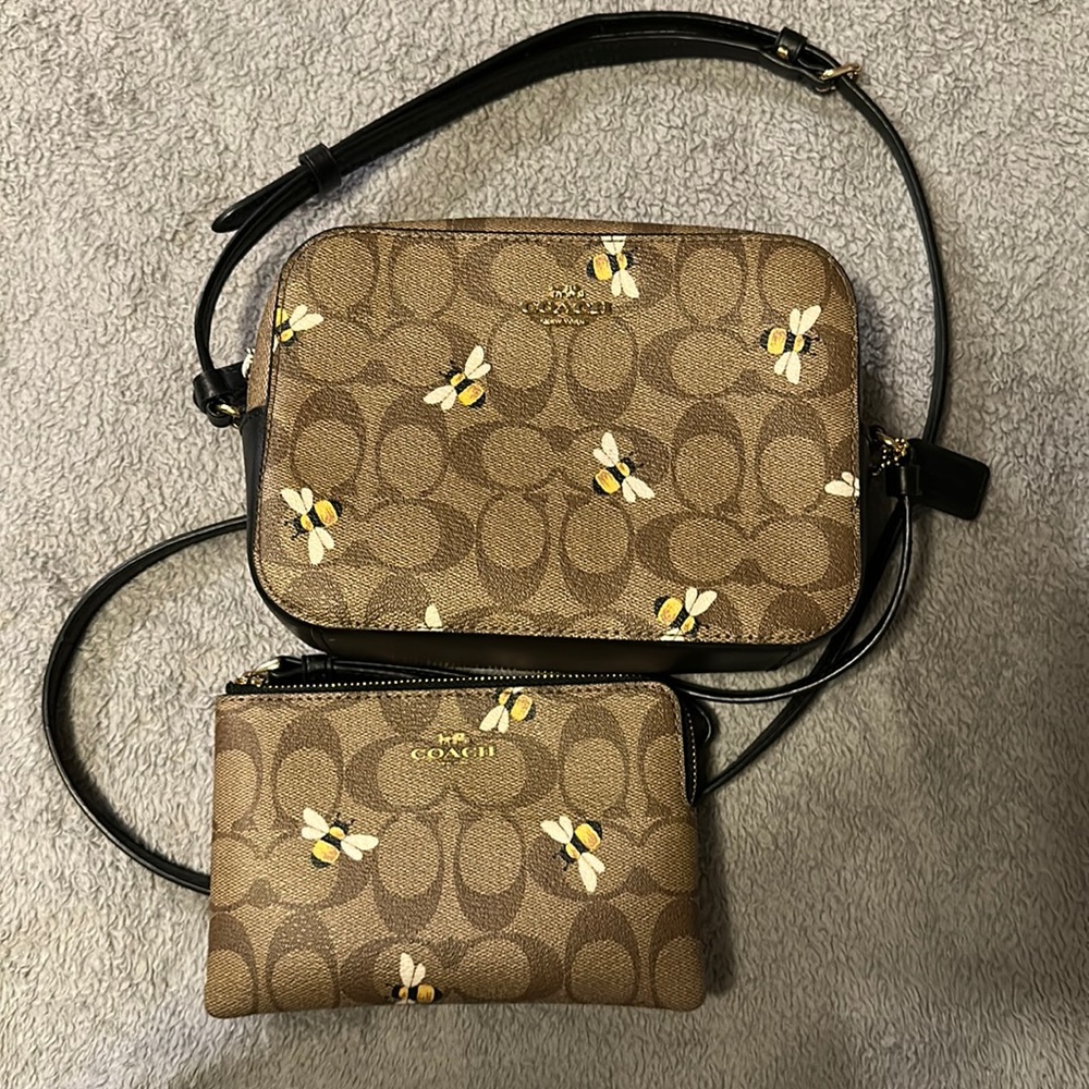 Previously loved coach, mini camera bag with coin purse
